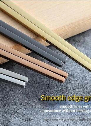 Плоскі багаторазові корейські палички для їди, суші, без візерунка, нержавіюча сталь 304l / 1 пара чорні5 фото