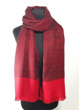 Теплый зимний вязанный шарф палантин красный черный однотонный меланж новый2 фото