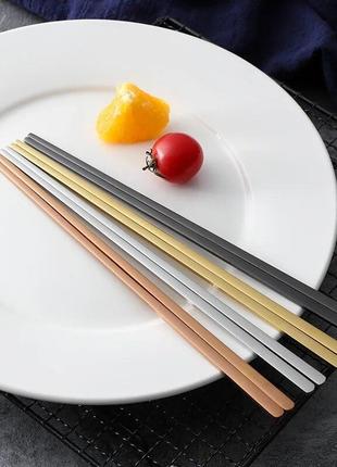 Плоские многоразовые корейские палочки для еды, суши, без узора, нержавеющая сталь 304l / 1 пара золото6 фото