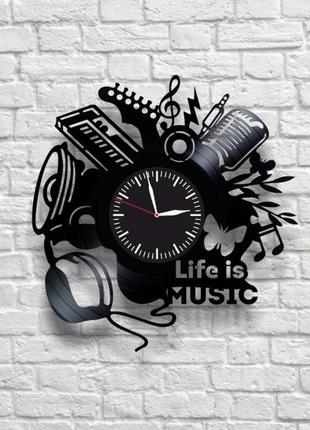 Life is music. настінні годинники з вінілових платівок (грамплатівок). унікальний подарунок!1 фото