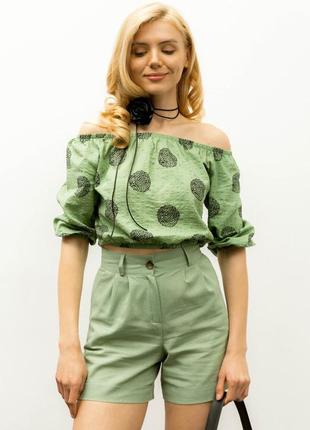 Женская летняя блуза из хлопка, свободная с открытыми плечами. оливковая  s-m7 фото