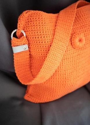 Оранжевая сумка-шоппер с длинной ручкой. ручная работа.2 фото