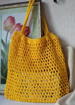 Желтая сумка-авоська (шопер, для покупок, для продуктов, пляжная сумка). ручная работа.1 фото