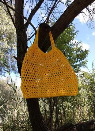 Жовта сумка-авоська (шопер, для покупок, для продуктів, пляжна сумка). ручна робота.6 фото