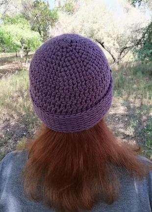 Вязаная шапочка – бини фиолетового цвета. ручная работа.4 фото