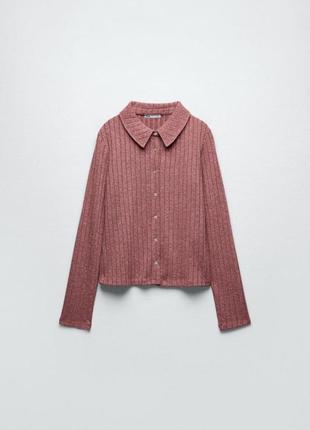 Рубашка-поло zara soft rib розовая на пуговицах 1131/9712 фото