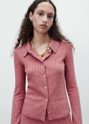 Рубашка-поло zara soft rib розовая на пуговицах 1131/9714 фото