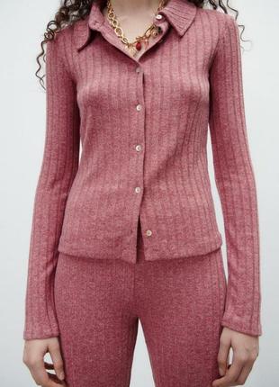 Рубашка-поло zara soft rib розовая на пуговицах 1131/9717 фото
