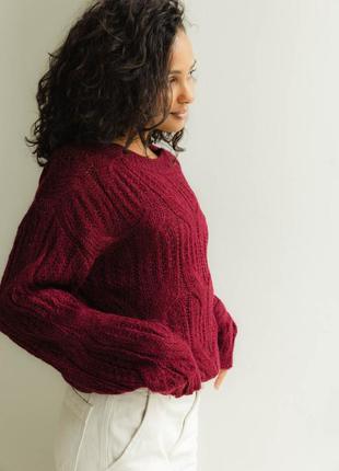 Жіночий светр, джемпер з великою в'язкою. універсальний розмір. оверсайз. марсала, бордо un4 фото