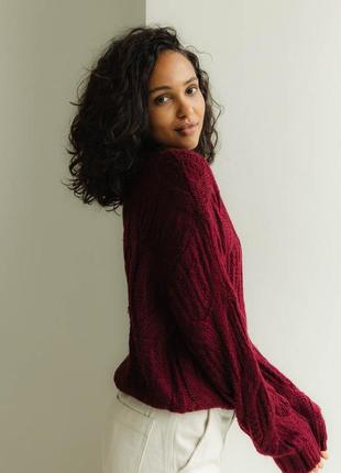 Жіночий светр, джемпер з великою в'язкою. універсальний розмір. оверсайз. марсала, бордо un5 фото