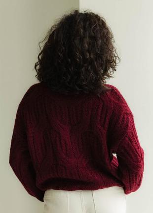 Жіночий светр, джемпер з великою в'язкою. універсальний розмір. оверсайз. марсала, бордо un3 фото