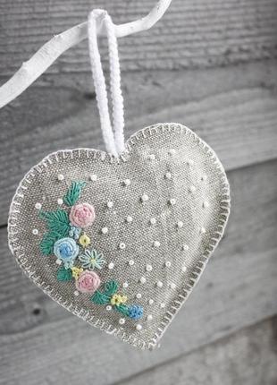 Ароматическое саше с лавандой льняное сердечко валентинка с инициалами игольница именная5 фото