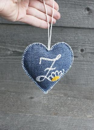 Валентинка сердце с монограммой лавандовое саше с натуральной лавандой из джинса...