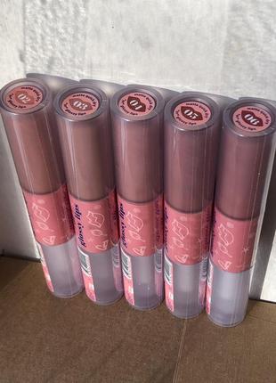 Glambee matte quick dry or glossy lips двостороння рідка матова помада та прозорий блиск для губ 02 03 05 06 нюдова нюд коричнева глембі2 фото