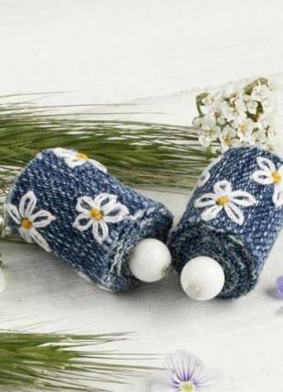 Літні сережки ромашки сережки гвоздики з квітами джинсові сережки1 фото