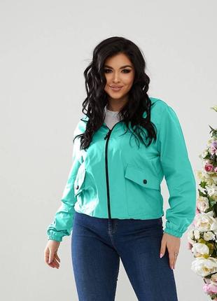 Куртка женская ветровка короткая с капюшоном базовая легкая розовая бежевая голубая зеленая весенняя на весну демисезонная батал больших размеров9 фото