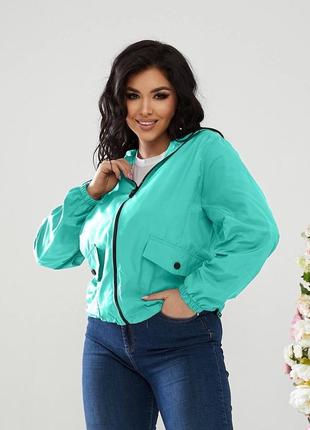 Куртка женская ветровка короткая с капюшоном базовая легкая розовая бежевая голубая зеленая весенняя на весну демисезонная батал больших размеров8 фото