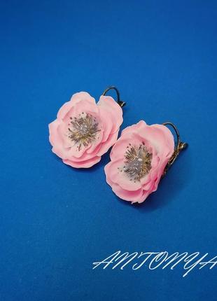 Браслет і сережки, комплект з ніжно-рожевими квітами4 фото