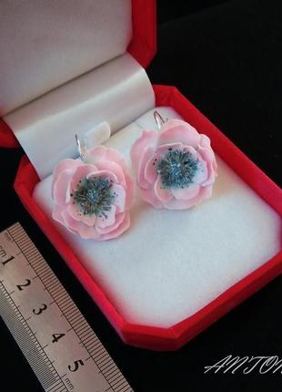 Браслет і сережки, комплект з ніжно-рожевими квітами5 фото