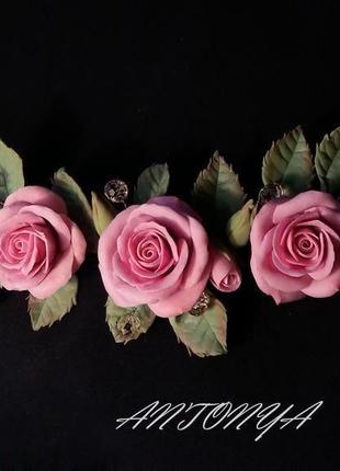 Колье с розовыми цветами розы, колье розовые розы, колье цветы розовые3 фото