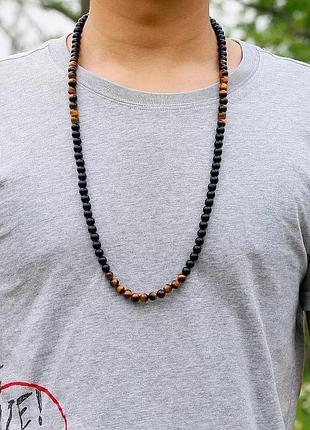 Намисто з агату та тигрового ока 70см (19004)