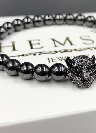 Женский браслет из гематита с чёрной кошкой (13001)3 фото