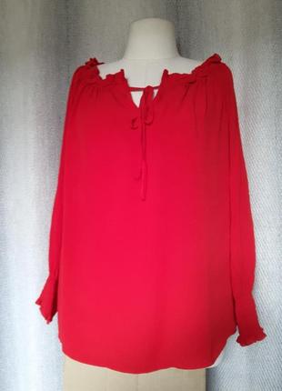 100 % вискоза женская натуральная ярко-красная блуза, вискозная блузка жатка.2 фото