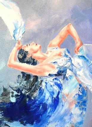 "танок хвиль" картина маслом балерина, 60х50см живопис мастихіном8 фото