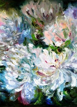 Картина маслом "пионы" живопись маслом 80х60см цветы пионы живопись2 фото