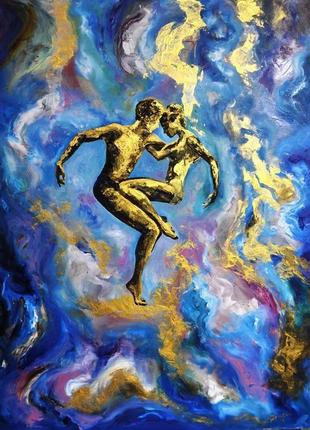 «вічність», золота картина маслом, золота пара в танці, 80 х 60 см