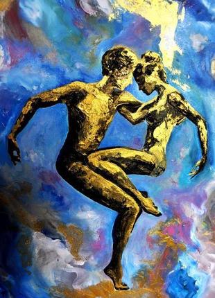 «вічність», золота картина маслом, золота пара в танці, 80 х 60 см2 фото