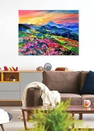 Картина маслом "цветы в лучах заката", пейзаж живописи, 60х80 см5 фото