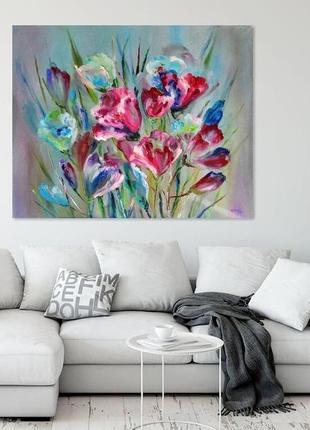 Картина маслом "краски счастья"  цветы 60х80 см4 фото