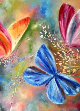Картина маслом "літня казка", метелики 120 х 80 см1 фото