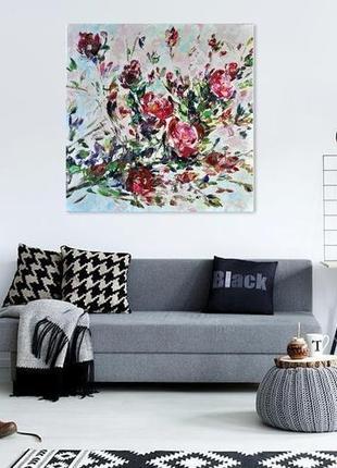 Картина маслом весенняя свежесть  60х60 см цветы розы2 фото