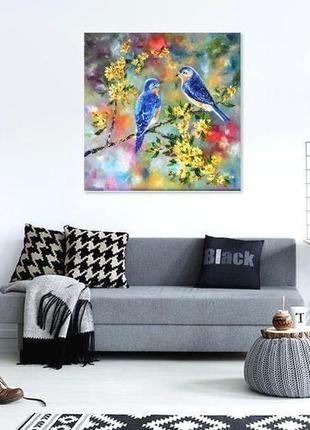 Картина маслом "пісня літа" птахи в живопису живопис мастихіном 60х60 см2 фото