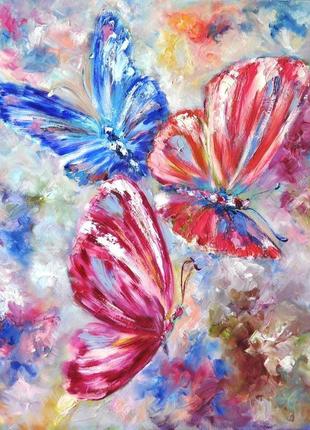 Картина маслом "солнечные бабочки" 60х60 см авторская живопись1 фото