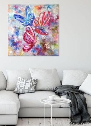 Картина олійними фарбами  "сонячні метелики" 60х60 см авторський живопис9 фото