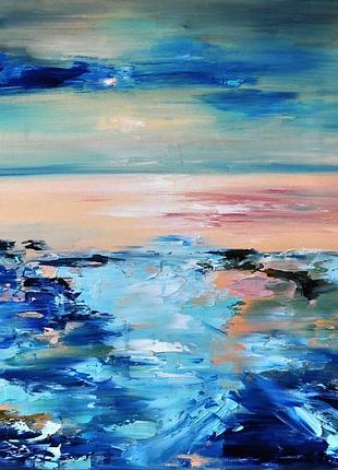 Картина маслом вечерний океан 60х60см морской пейзаж
