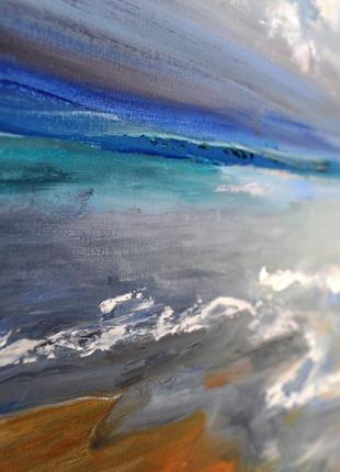 Картина олійними фарбами "після дощу" морський пейзаж живопис 60х60 см2 фото