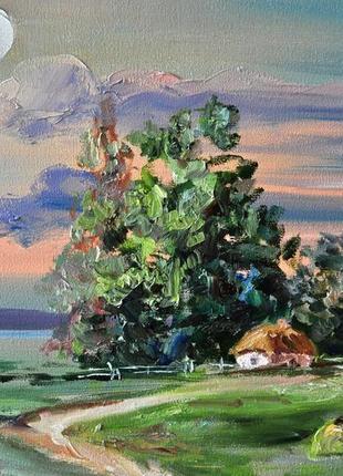 Картина олійними фарбами "вечірня зіронька встає" пейзаж живопис 60х60 см10 фото