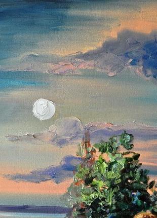 Картина олійними фарбами "вечірня зіронька встає" пейзаж живопис 60х60 см