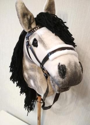 Хоббихорс пятнистая лошадка на палке конь на палочке hobby horse со съемной уздечкой6 фото