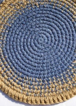 Міні килимок (37см) блакитний з джуту на стіл стілець табурет круглий2 фото