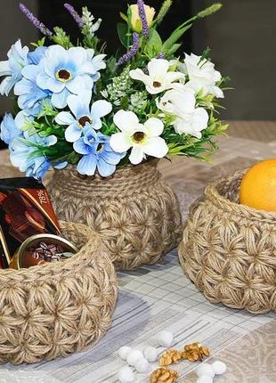 Кашпо 16х14 ваза из джута для цветов домашний декор2 фото