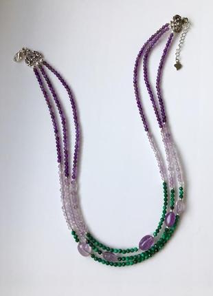 Намисто-чокер з малахітом, аметрином, аметистом, сріблом