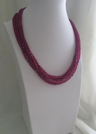 Оригинальное ожерелье "ягода малина" из граната и кварца, серебра2 фото