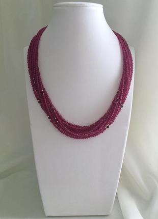 Оригинальное ожерелье "ягода малина" из граната и кварца, серебра3 фото