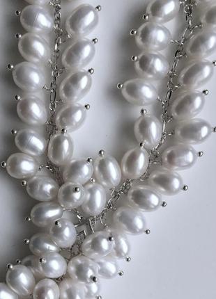 Шикарний комплект кольє і сережки з білого перлів і срібла3 фото