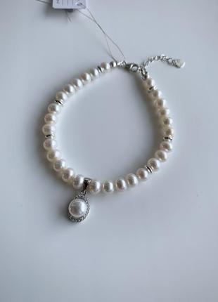 Срібний браслет з натурального високої якості білого перлів "міс грація"2 фото